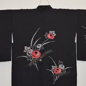 HAORI JACKET P29e - Embroidered Red Chunky Chrysanthemum