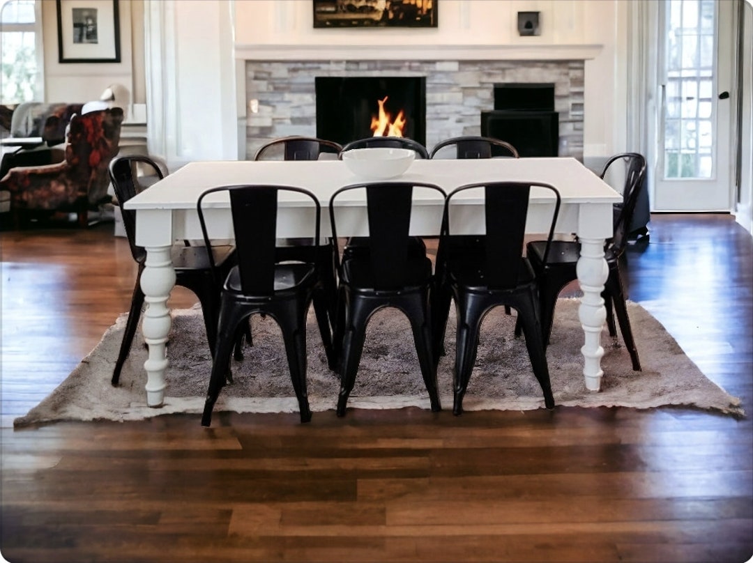 Handcrafted Solid Pine Modern Farmhouse Dining Table With 8 Black Metal ...