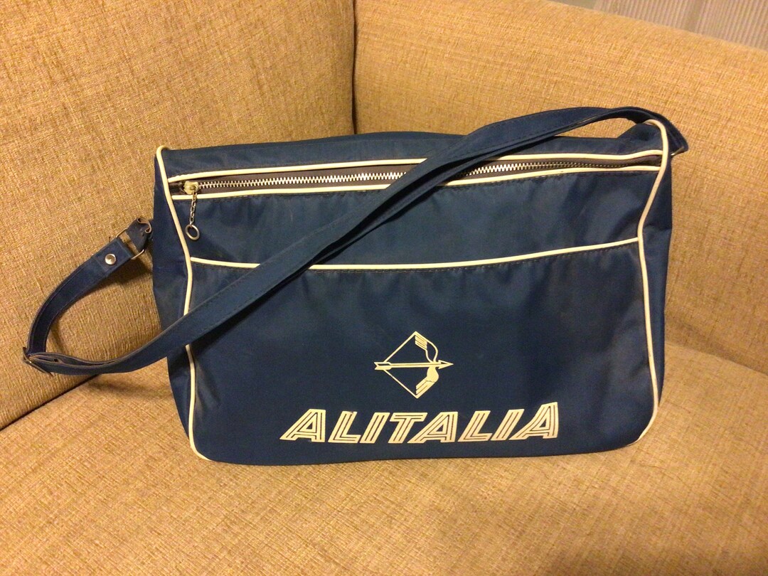 Vintage Alitalia Travel Carry on Bag 1961 Navy Blue White Etsy