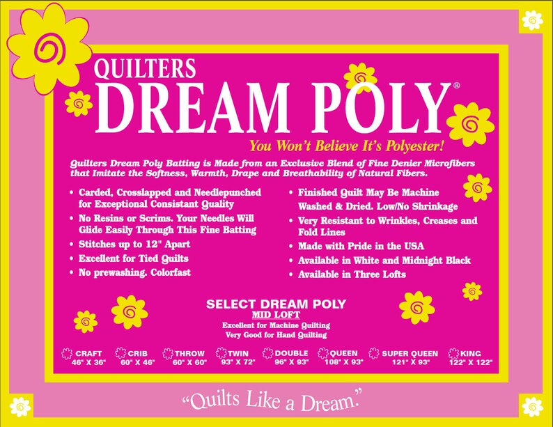 Quilters Dream Batting Poly Select Throw Size 60 X 60 READY TO SHIP Etsy