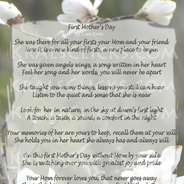 First Mothers Day Without Mom High Resolution Instant Download 5x7 Missing Mom Mother Mommy Mama Ma Poem Comforting Words Mum Spring Tribute