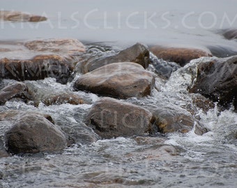 Rocks Photograph, Water Over Rocks, Fine Art Photography, Nature Photography, home office wall decor, Lake Photograph, Up North Cabin Decor