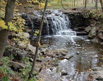 Wasserfall Herbst Foto Herbst Farbe Farben Wasser gelb braun grüne ruhige Woods Forest Home Office Wand Dekor Naturfotografie Herbst