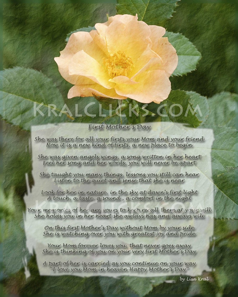 First Mothers Day Without Mom High Resolution Instant Download 8 x 10 Missing Mom Mother Mommy Mama Ma Poem Comforting Words image 1