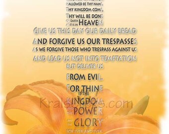 Lords Prayer Photograph Lily Fine Digital Art Photography Orange Yellow Blessings Wall Art Home Office Wall Decor Cross Religious Gift Jesus