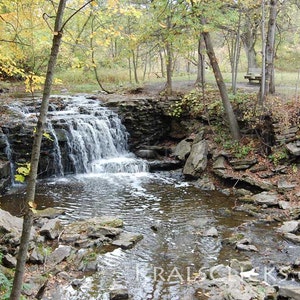 Waterfall Autumn Photograph Fall Color Brown Yellow Gold Green Hues Landscape Photograph Home Office Wall Decor Nature Autumn Photography