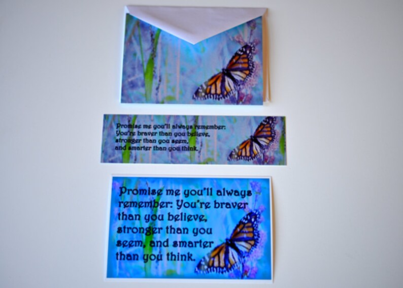 Photograph, card and bookmark set or buy separately Graduation Friend Child Self Spouse Gift Butterfly digital art blue green purple orange image 3