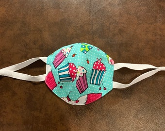Handmade Children Multi-Color Cup Cake Print Face Mask