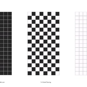 Dollhouse Flooring, 1:6 Scale, 3 Repeating Tiny Checkered Tile Miniature Floor Patterns in 3 Colors, Printable PDF
