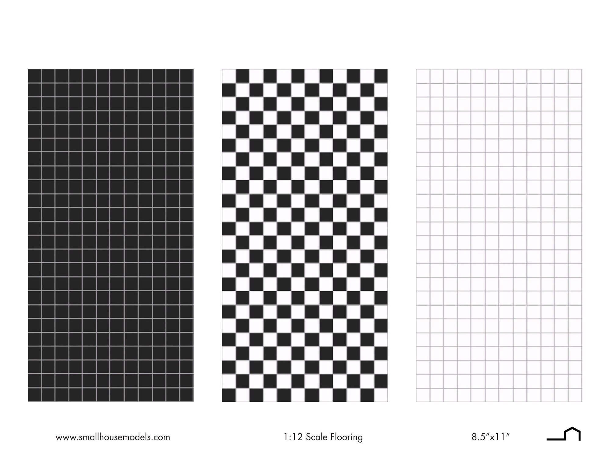 Toyhouse Repeating Pattern Dollhouse Flooring, 1:12 Scale, 3 Repeating Tiny Checkered Tile ...