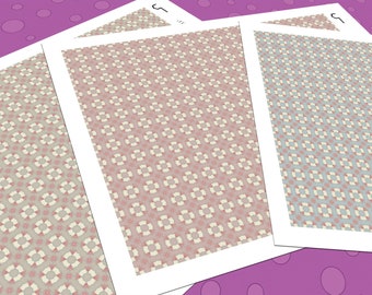 Dollhouse Flooring, 1:48 Quarter Scale, 3 Repeating Floral Linoleum Miniature Floor Patterns in 3 Colors, Printable PDF