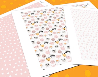 DOLLHOUSE WALLPAPER printable miniature pattern 1:12 scale modern doll house animal and pink heart pattern wallpaper download PDF