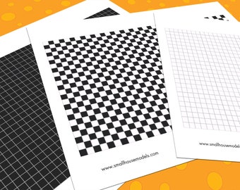 Dollhouse Flooring, 1:12 Scale, 3 Repeating Tiny Checkered Tile Miniature Floor Patterns in 3 Colors, Printable PDF