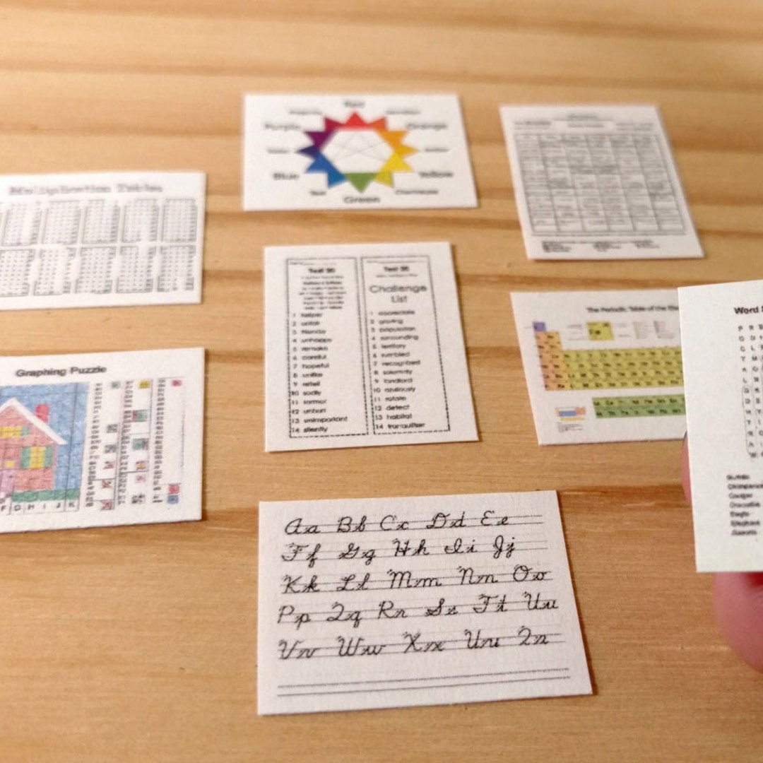 Miniature School Papers | Set of 8 Miniature Homework Pages | Dollhouse Accessory | Dollhouse Home Decor | Mini Clutter | 1:12 Scale