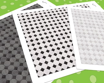 Lundby Dollhouse Flooring, 1:18 Scale, 3 Repeating Octagonal Check Tile Miniature Floor Patterns in 3 Colors, Printable PDF