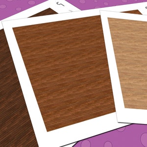 May include: Three samples of wood grain patterned paper. The paper is white with a brown, reddish-brown, and light brown wood grain pattern.