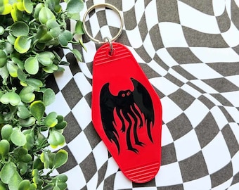 Mothman Keychain, Motel Key Chain, Motel Room Keychain, Motel Keychain, Trendy Keychain, Keychain Gift, Room Keychain, Mothman, Cryptid,Gift