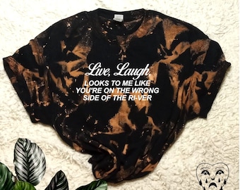 Distressed Graphic T-Shirt, "Live Laugh" Design