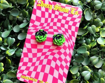 Painted Rose Studs, Rose Earrings, Monster Earrings, Monster Studs, Gothic Earrings, Summer Earrings, Summer Studs, Emo, Trendy, Trending