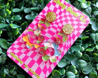 Flower Power Earrings, 90s Earrings, Summer Earrings, Trendy Earrings, Trending, Gift, Fun Earrings, Funky Earrings, 90s Aesthetic, Earrings