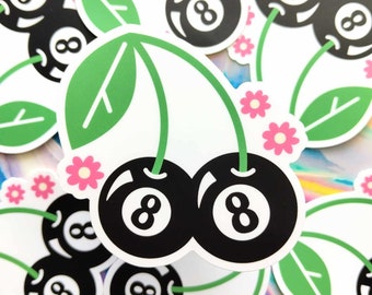 8 Ball Sticker, 8 Ball Cherries, Cherry Sticker, Waterbottle Decal, Car Decal, Sticker, Trendy Sticker, Trad Sticker, tattoo Sticker, Gift