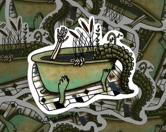 Gator Tub Sticker, Southern Gothic, Southern Sticker, Vinyl Decal, LGBTQ, Gator Sticker, Southern, Skeleton, Swamp Decal, Laptop Sticker