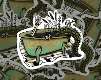 Gator Skeleton Bathtub Vinyl Sticker, Southern Gothic Decal