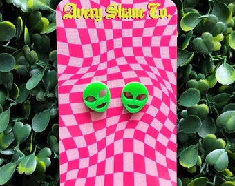 Alien Studs, Alien, Stud Earrings, Quirky Earrings, Trendy, Trending, 90s Earrings, Nostalgia, 90s Nostalgia, Funky, Alien Earrings, Gift