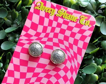 Glitter Studs, Glitter, Glitter Earrings, Summer Earrings, Summer, Spring Earrings, Neon Earrings, Silver, Trendy, Trending, Gift, Spring