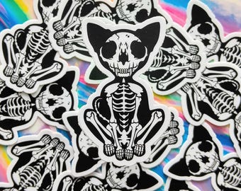 Cat Skeleton Sticker, Cat Sticker, Skeleton Sticker, Waterbottle Decal, Cute Sticker, Spooky Sticker, Cat Decal, Water Bottle Sticker, Cute