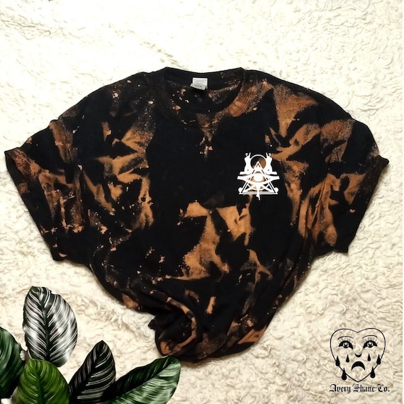Distressed Graphic T-Shirt, Occult Eye Design, Bleached Black Tee