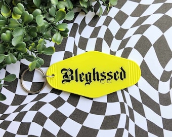 Bleghssed Keychain, Motel Key Chain, Motel Room Keychain, Motel Keychain, Funny Key Chain, Trendy Keychain, Keychain Gift, Room Keychain