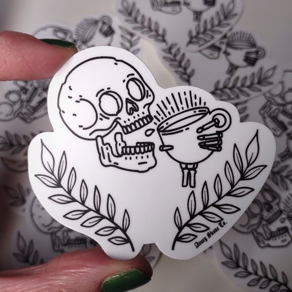 Skull Sticker, Skull Coffee Mug, Skull Coffee, Coffee Stickers, Pop Culture Sticker, Pop Culture, Line Stickers, Line Art, Minimalist,Coffee