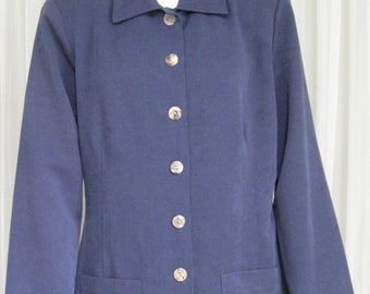 CORDUROY JACKET 1980s vintage Carol Anderson blue fitted top made in USA size medium-large boho chic