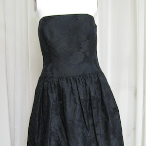 BLACK BUBBLE DRESS 1980s-90s vintage Ann Taylor strapless silk brocade balloon hem size 6 petite