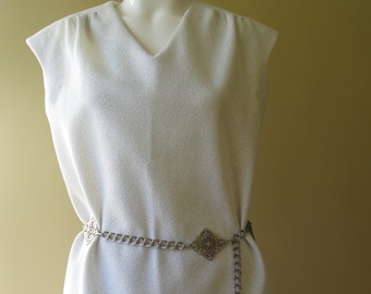 SILVER MAXI DRESS swinging 1960s-70s vintage 2-piece skirt and top set with belt size medium