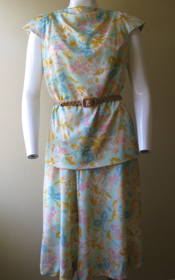 PASTEL FLORAL DRESS 1970s vintage Orsini two-piece