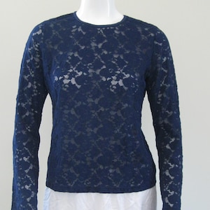 Vintage Laura Ashley Lace Top: Navy Blue Long Sleeve, UK Made, 1990s NOS