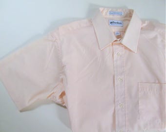 GRANDPA SHIRT 1980s vintage peach short-sleeved button-down Oxford mens size large
