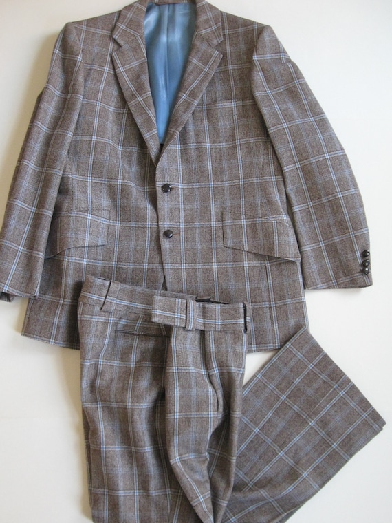 PLAID WOOL SUIT 1970s vintage Baron's mod jacket a
