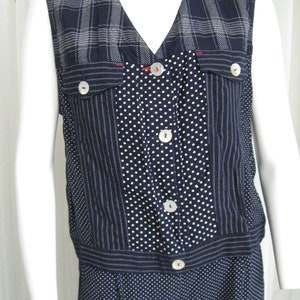 MIXED PRINT PANTSUIT 1980s-90s vintage Carole Little blue and white vest and trousers set size medium-large dead stock