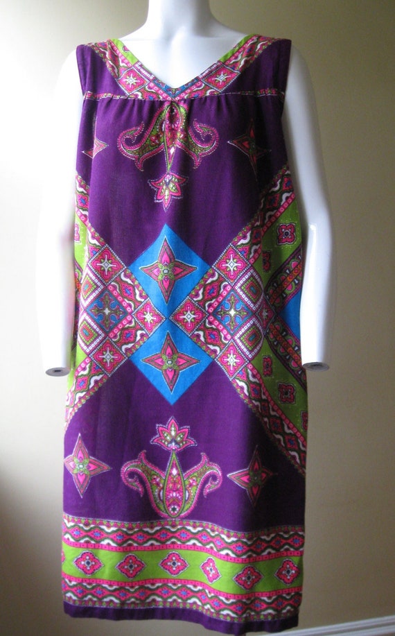 HIPPIE DRESS 1960s-70s vintage purple boho shift … - image 1