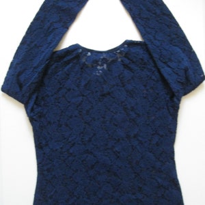 STRETCH LACE TOP 1990s vintage Laura Ashley navy blue shirt size medium dead stock image 5