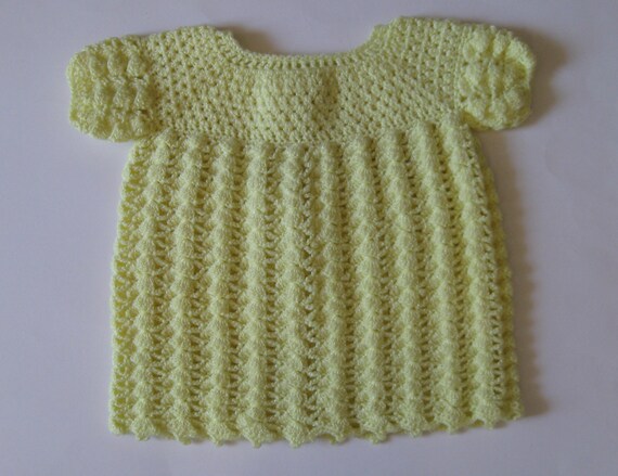 INFANT DRESS 1960s vintage crocheted yellow shift - image 2