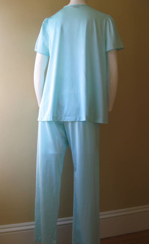 PAJAMA SET 1970s vintage Vanity Fair blue-green n… - image 2