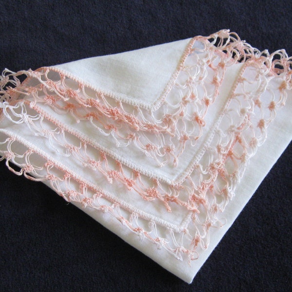 HAIRPIN LACE HANKY Victorian white cotton handkerchief with peach ombre lace