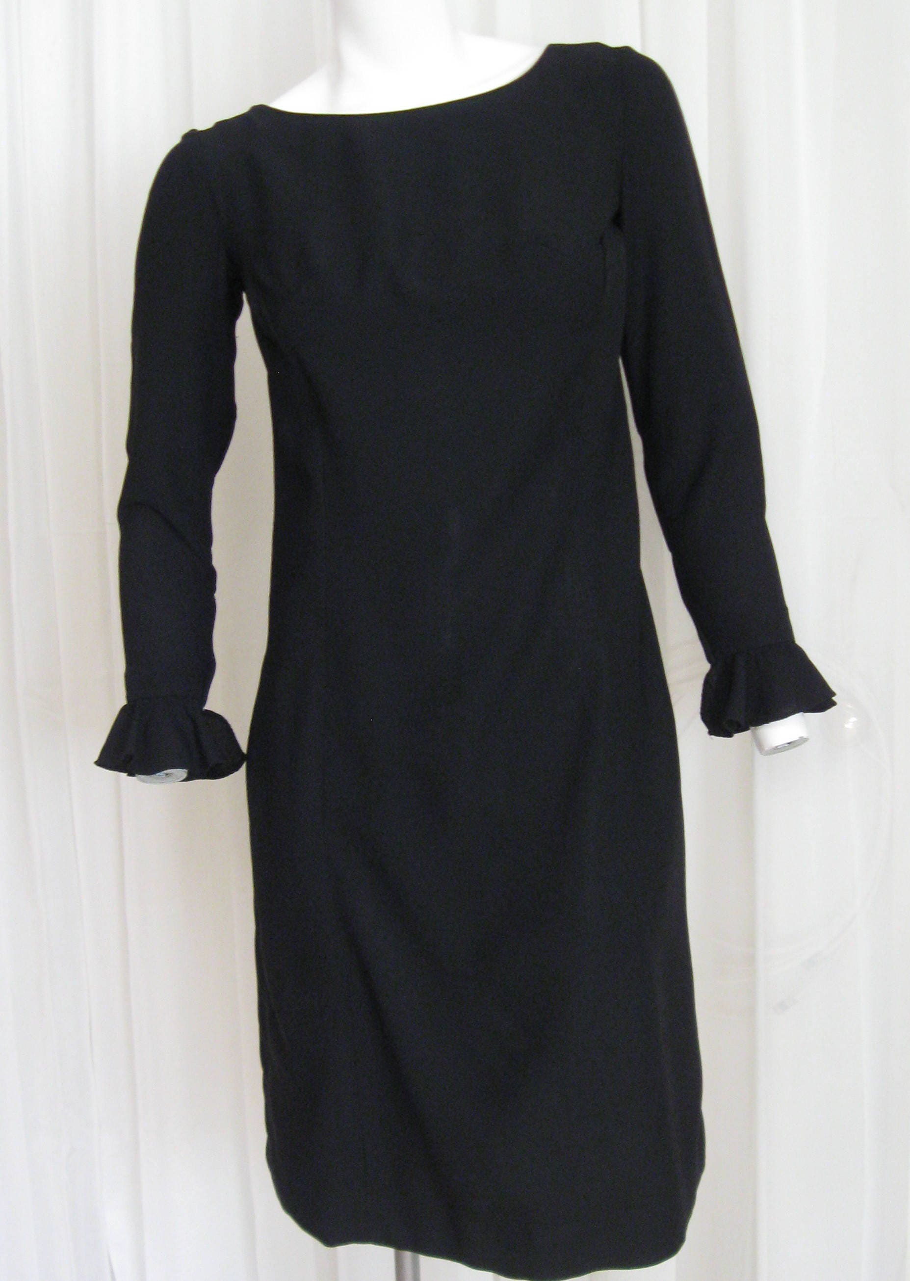 1960s Mod Mini Dress: Vintage Youth Guild Black Crepe, Made in USA, Extra Small