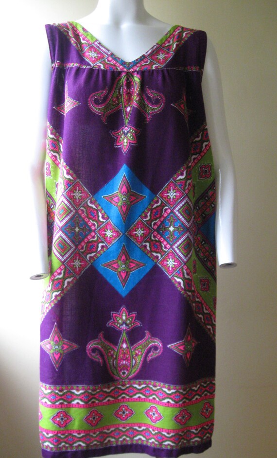 HIPPIE DRESS 1960s-70s vintage purple boho shift … - image 4