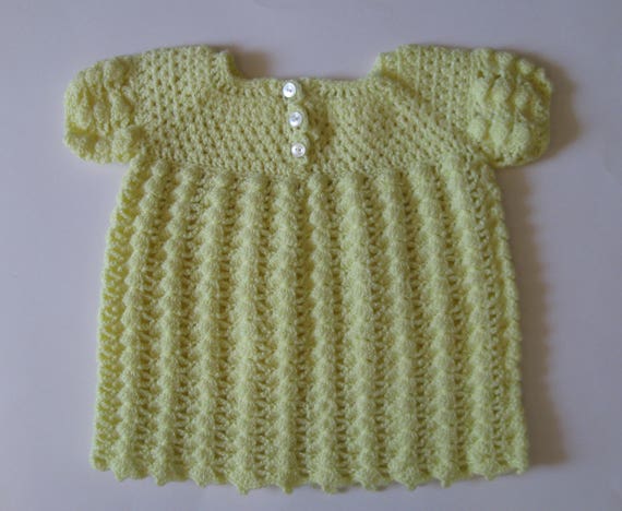 INFANT DRESS 1960s vintage crocheted yellow shift - image 1