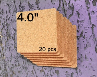 4.0" x 1/8" SQUARE Blank Cork Coasters - Set of 20